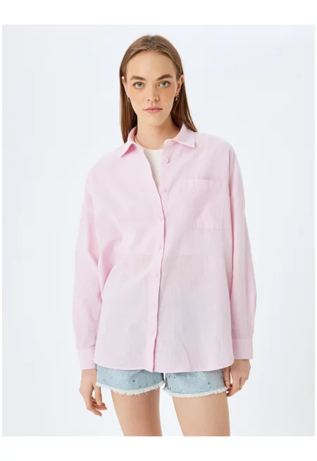 Свободна памучна риза с джоб на гърдите