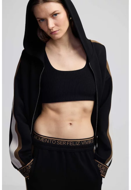 Свободно худи със странични джобове - Слонова кост/Черен/Кафяв