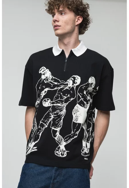 Тениска Duboxie с яка и принт - Бял/Черен