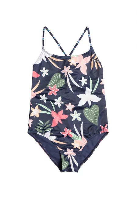 Цял бански Vacay с тропическа шарка - Розово/Тъмносин