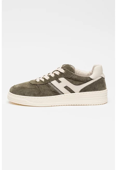 Велурени спортни обувки H630 с кожа - Сив/Мръснобял