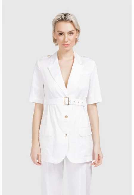 Вталено сако с памук - Бял