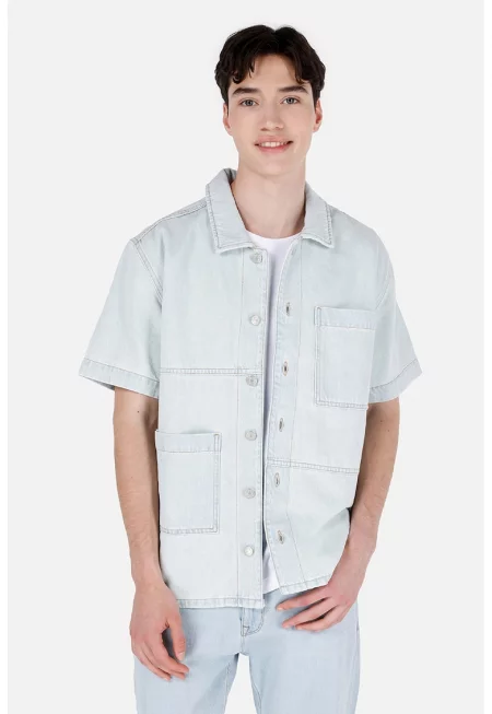 Яке от деним с къси ръкави - Ледено синьо