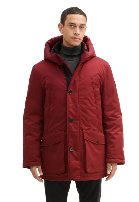 Зимна парка с отделяща се качулка - Керемидено червено