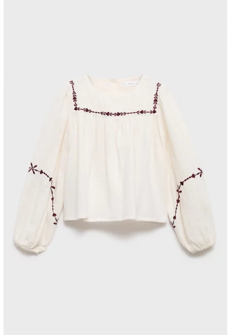 Блуза с бродерии и бухнали ръкави