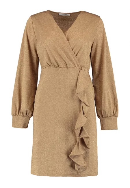 Бляскава рокля с набирания - Златист