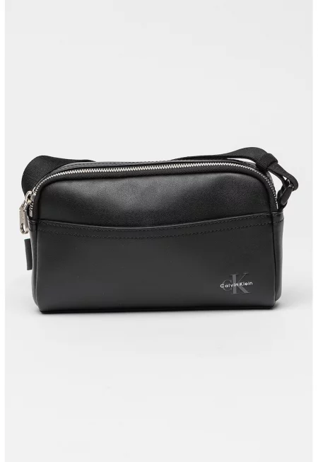 Чанта през рамо от еко кожа с лого - Черен