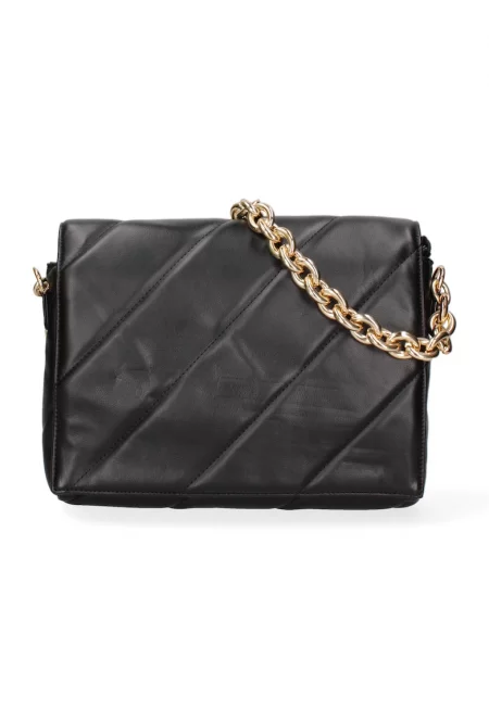 Чанта през рамо от еко кожа с презрамка-верижка - Черен