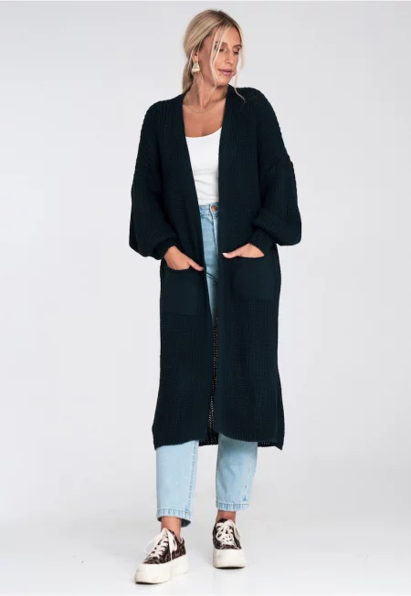 Дълга жилетка  тъмносиня - тънка - без закопчаване - за жени - акрил