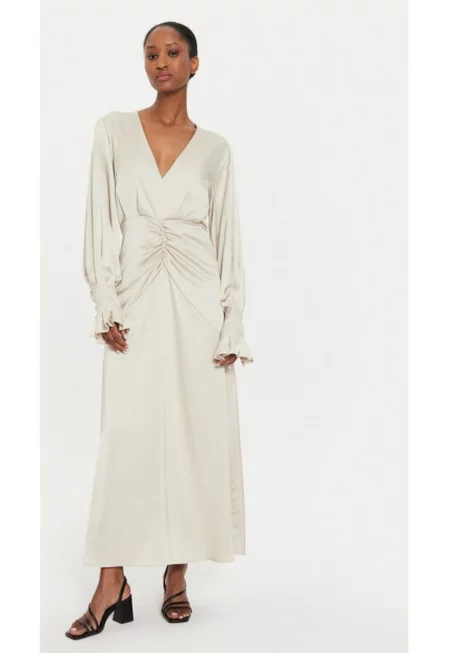 Дамска рокля -  303941314 - Рециклиран полиестер/вискоза - Бежов - Бежов