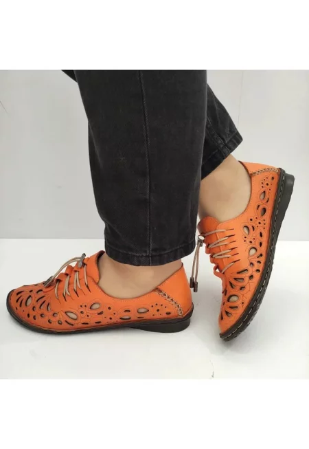 Дамски обувки  1154-1-0 перфорирани - Оранжеви - Оранжев