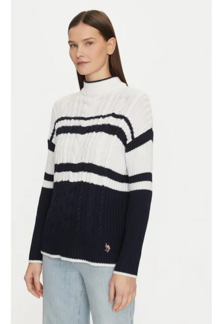 Дамски пуловер - US Polo Assn. - 304797460 - Памук/Акрил - Бял - Бял