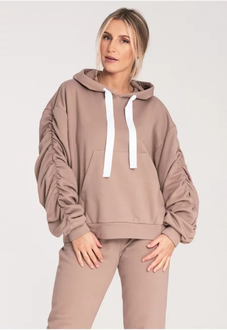 Дамски суитшърт -  M1055 - широки ръкави - бежов - памук