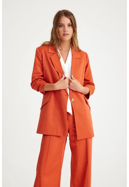 Дамско яке -  Полиестер/Памук/Еластан - Оранжево - Оранжев