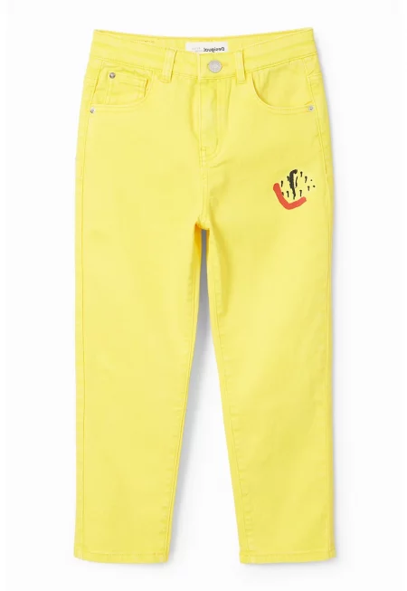 Дънки с фигурален десен - Жълт