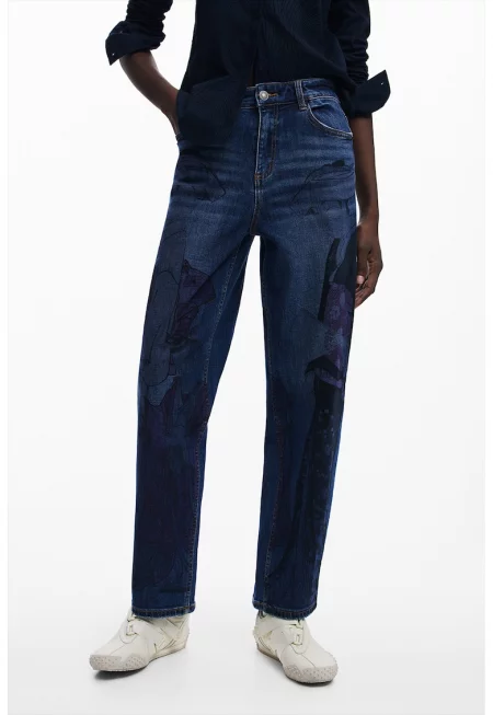 Дънки с висока талия и десен