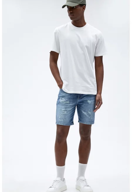 Дънкови бермуди със захабен ефект