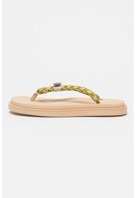 Двуцветни чехли с кожа - Бежов/Каки