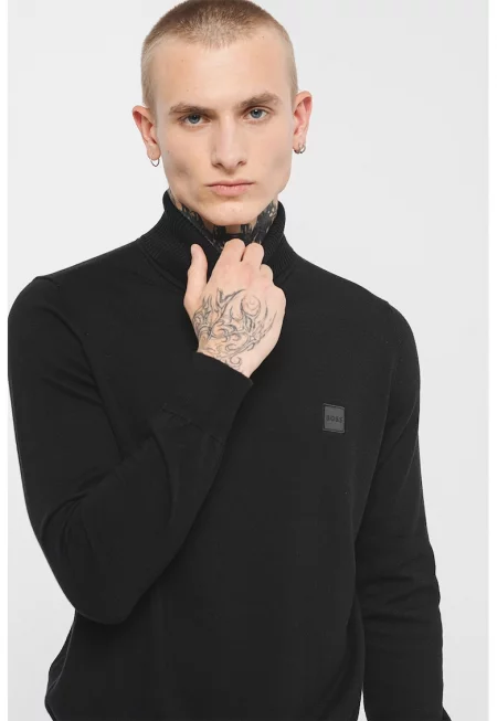 Фино плетен пуловер Akiro с памук - Черен