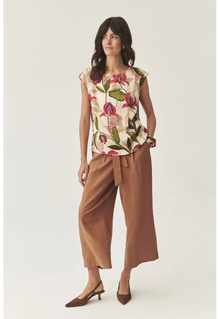 Флорална блуза - Зелен/Тъмночервен/Светло бежово