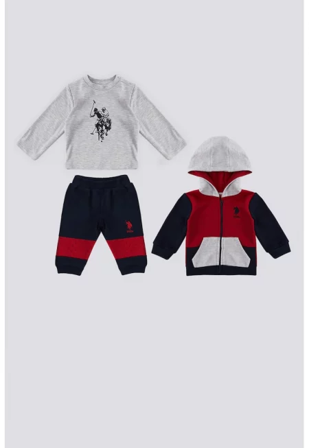 Худи - блуза и спортен панталон - Ултрамарин синьо/Тъмночервен/Сив меланж