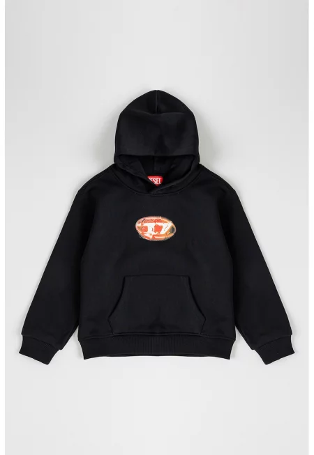 Худи с джоб кенгуру - Черен/Керемидено червено