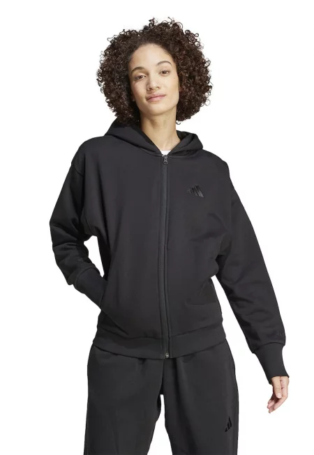 Худи с памук с цип - Черен