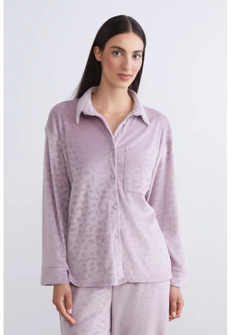 Кадифена пижама с джоб на гърдите