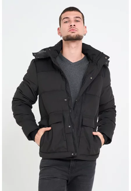 Капитонирано зимно яке с джобове - Черен
