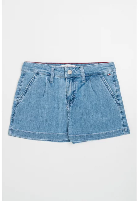 Къс панталон от деним с джобове - Пастелносин