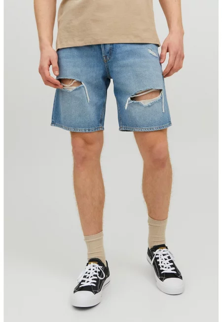 Къс панталон от деним с протрити зони