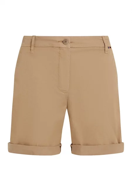 Къс панталон с лиосел с висока талия - Тъмнокафяв