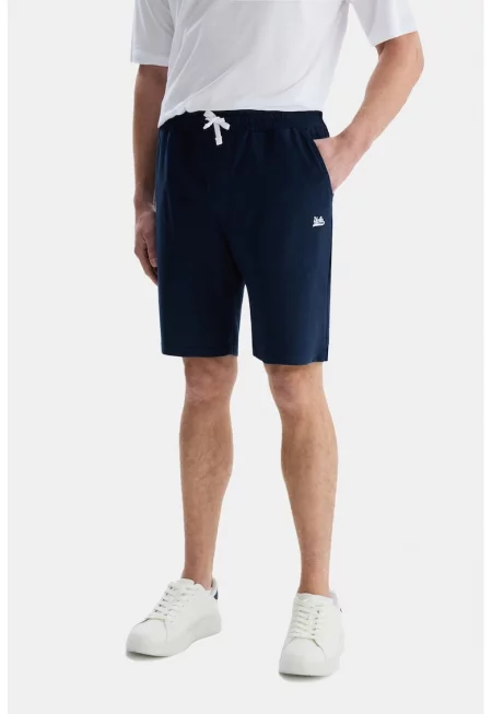 Къс панталон с връзка и джобове - Тъмносин