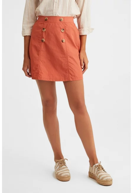 Къса пола с висока талия и декоративни копчета - Светло оранжево
