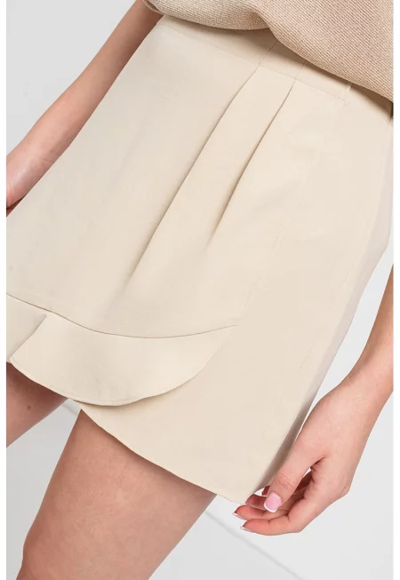Къса пола със застъпен дизайн - Светло бежово
