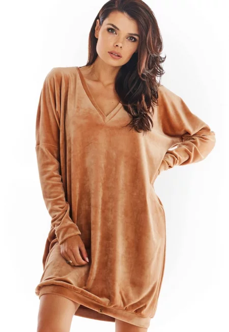 Къса рокля с дълъг ръкав - полиестер - ежедневна A378