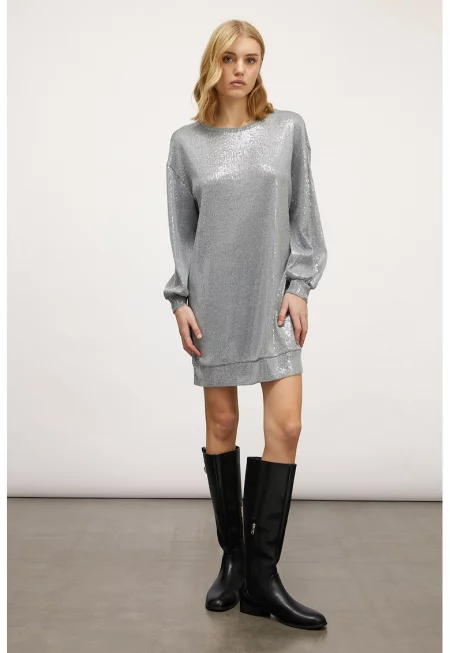 Къса рокля с пайети - Сребрист