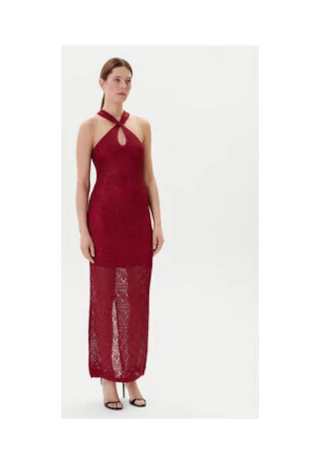 Knitted Maxi Dress With Twisted Detail - Бордо
