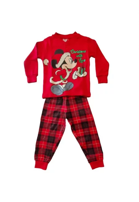 Коледна пижама Мики Маус DY40A6491 - Червена - памук