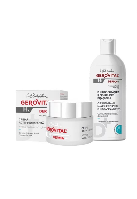 Комплект  H3 Derma+: Почистващ и дермахиетичен флуид за лице и очи - 200 мл + 24-часов активен хидратиращ крем - 50 мл
