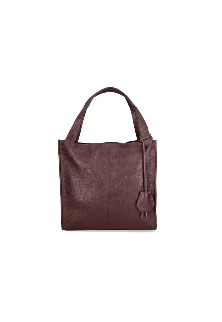 Кожена чанта през рамо с фиксирани презрамки - Бордо