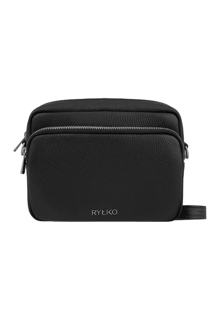 Кожена чанта през рамо с регулируема презрамка - Черен