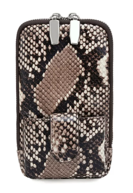 Кожена чанта през рамо за телефон с шагрен - Тъмнокафяв/Сиво-кафяв/Светло кафяво