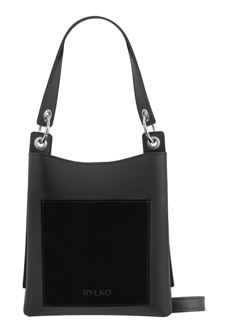 Кожена чанта с отделяща се презрамка - Черен