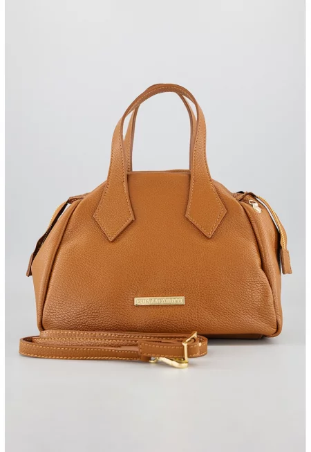 Кожена чанта с отделяща се презрамка - Канелено кафяво