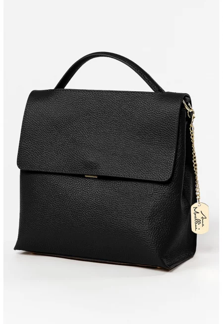 Кожена чанта за рамо с отделяща се презрамка - Черен