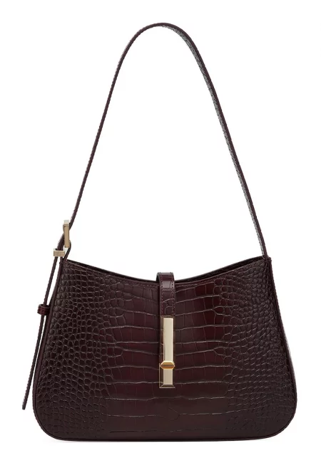 Кожена чанта за рамо с шагрен - Тъмновиолетов