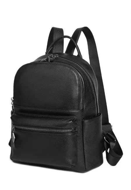 Кожена раница Merlin с външни джобове - Черен