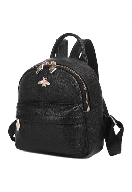 Кожена раница Teya с външни джобове - Избеляло черно