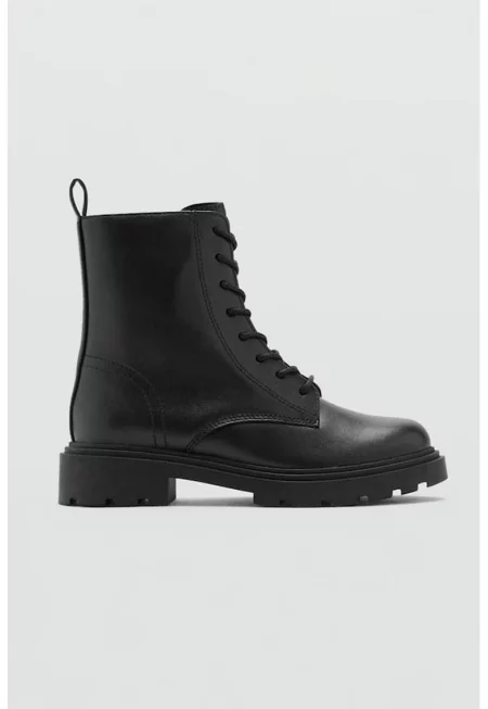 Кожени боти с връзки и цип - Черен